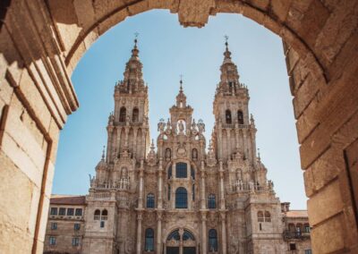 Santiago cathedal view taken through an archway